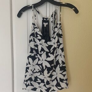 Joie Black & White Floral Silk Camisole with Adjustable Straps